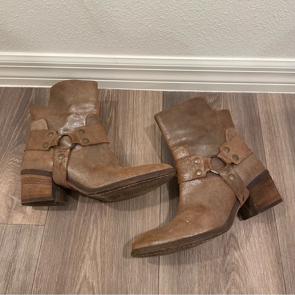 Donald J. Pliner Metallic Brown Leather Western Moto Boots